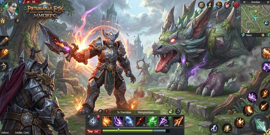 Screenshot gameplay 34R menampilkan pertempuran seru dalam dunia MMORPG.