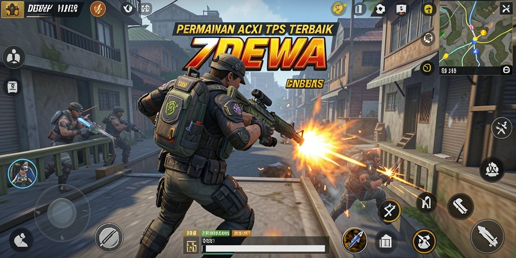 Tampilan gameplay seru dari 7DEWA dengan aksi tembak-menembak.