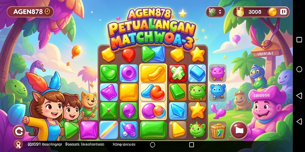 Screenshot utama AGEN878 menampilkan gameplay Match-3 yang menarik.