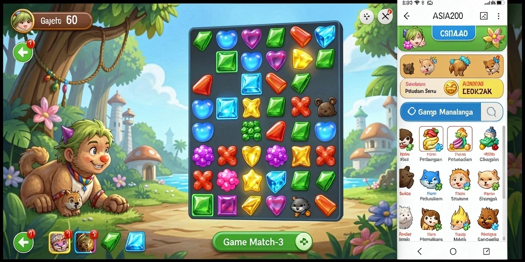 Screenshot gameplay ASIA200 yang menunjukkan keseruan mencocokkan simbol.