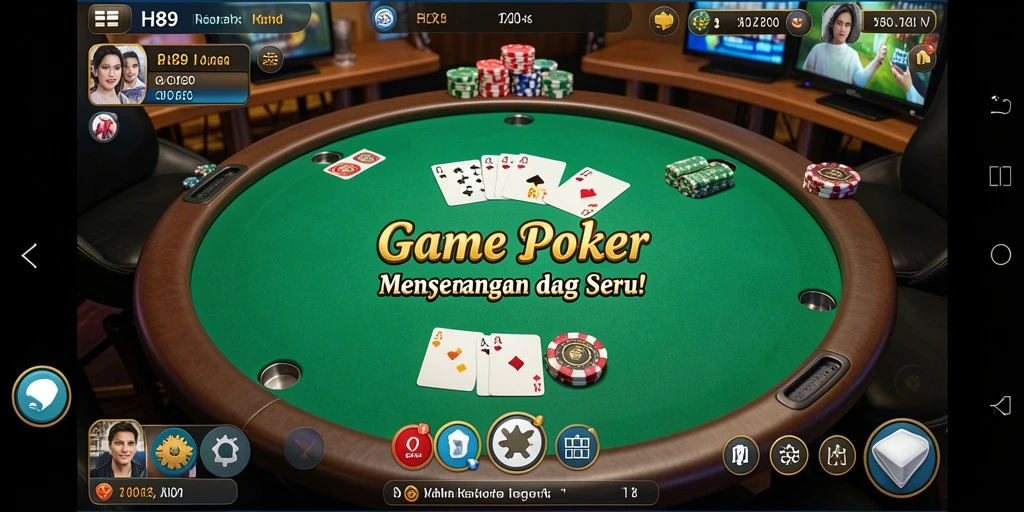 Screenshot gameplay H89 menunjukkan suasana permainan Poker yang seru.