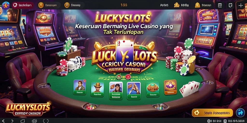 Screenshot gameplay LUCKYSLOTS yang menunjukkan dealer langsung dan interaksi pemain.