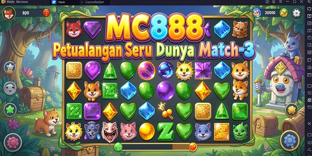 Screenshot gameplay MC888 menunjukkan aksi seru dalam menyelesaikan level Match-3.