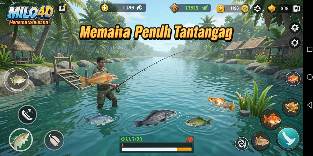 Tampilan gameplay nyata dalam <strong>MILO4D</strong> yang menampilkan pengalaman memancing yang menarik.