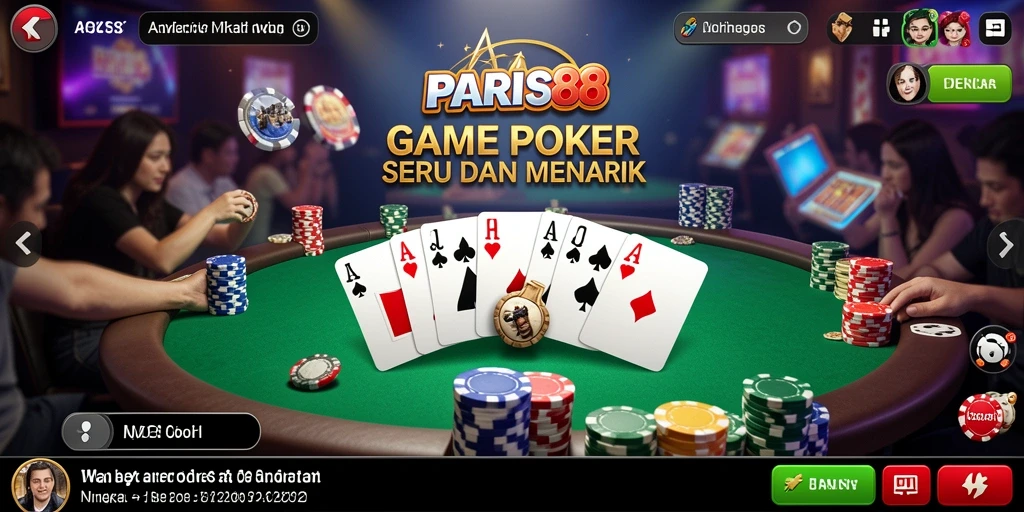 Tampilan screenshot PARIS88 menunjukkan antarmuka permainan poker yang menarik dan interaktif.