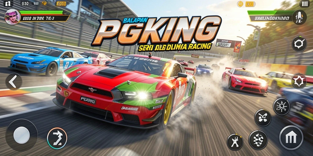 Screenshot PGKING menampilkan aksi balapan yang mendebarkan.