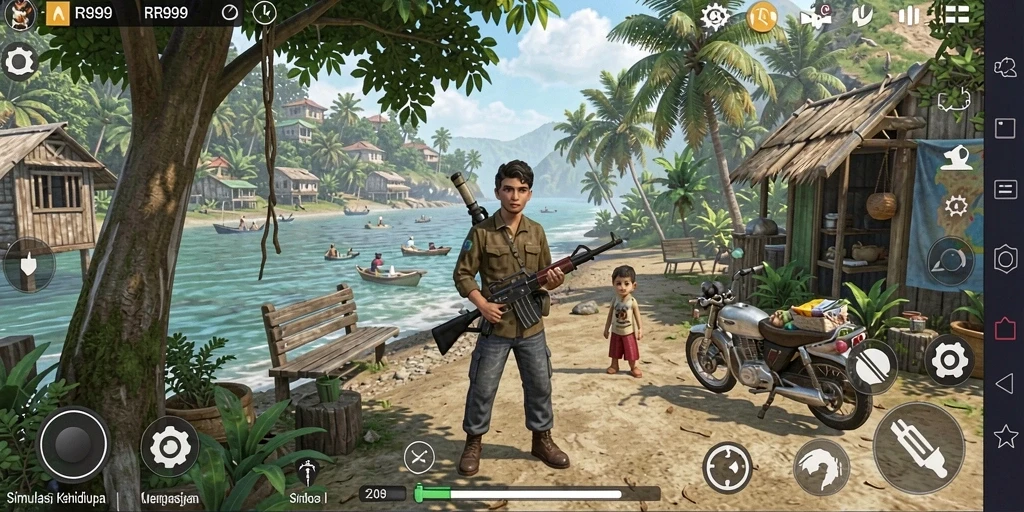 Tampilan gameplay <strong>RR999</strong> yang menampilkan aktivitas keseharian yang seru.