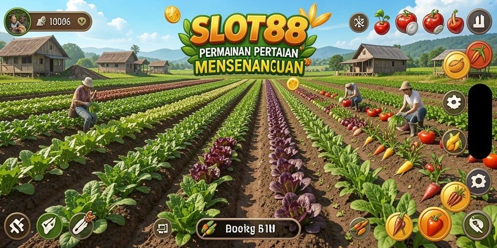 Gameplay menarik farm di SLOT88 dengan warna cerah dan interaksi sosial.